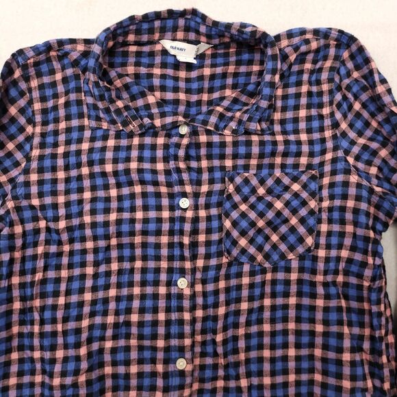 Old Navy Tops - Old Navy Buffalo Check Flannel Casual Button Up Shirt Womens Size L Blue Pink